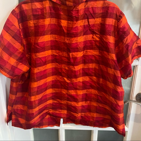 Oversized orange and red gingham button up - Picture 2 of 5